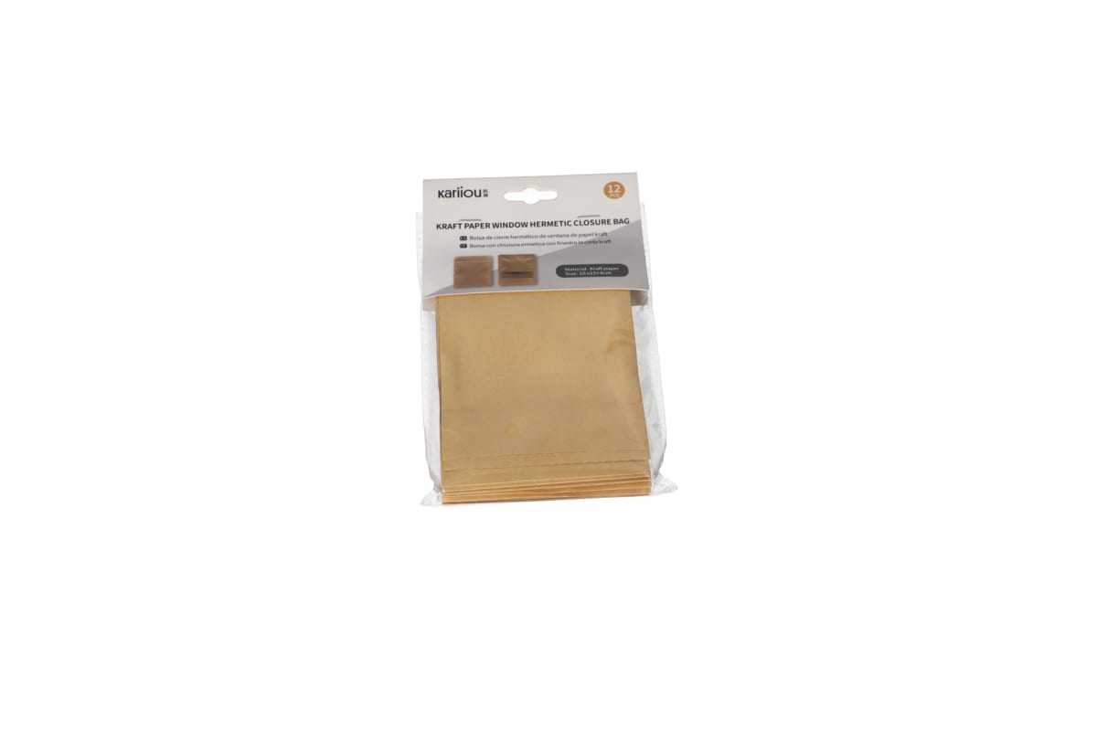 Kraft Paper Window Resealable Closure Bags 10x15cm 12pcs - default