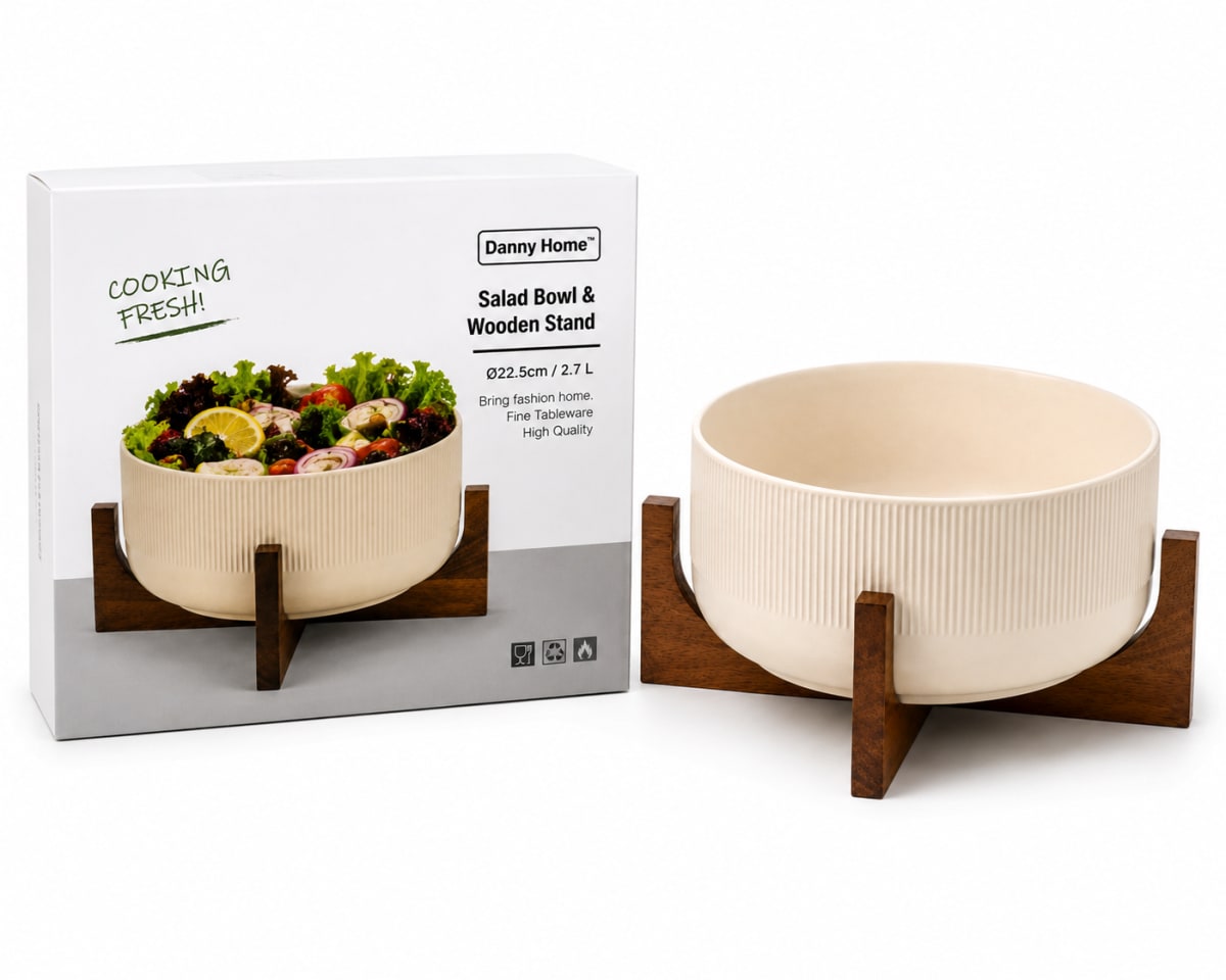 Salad Bowl with Acacia Stand 2pcs 2.7L - default