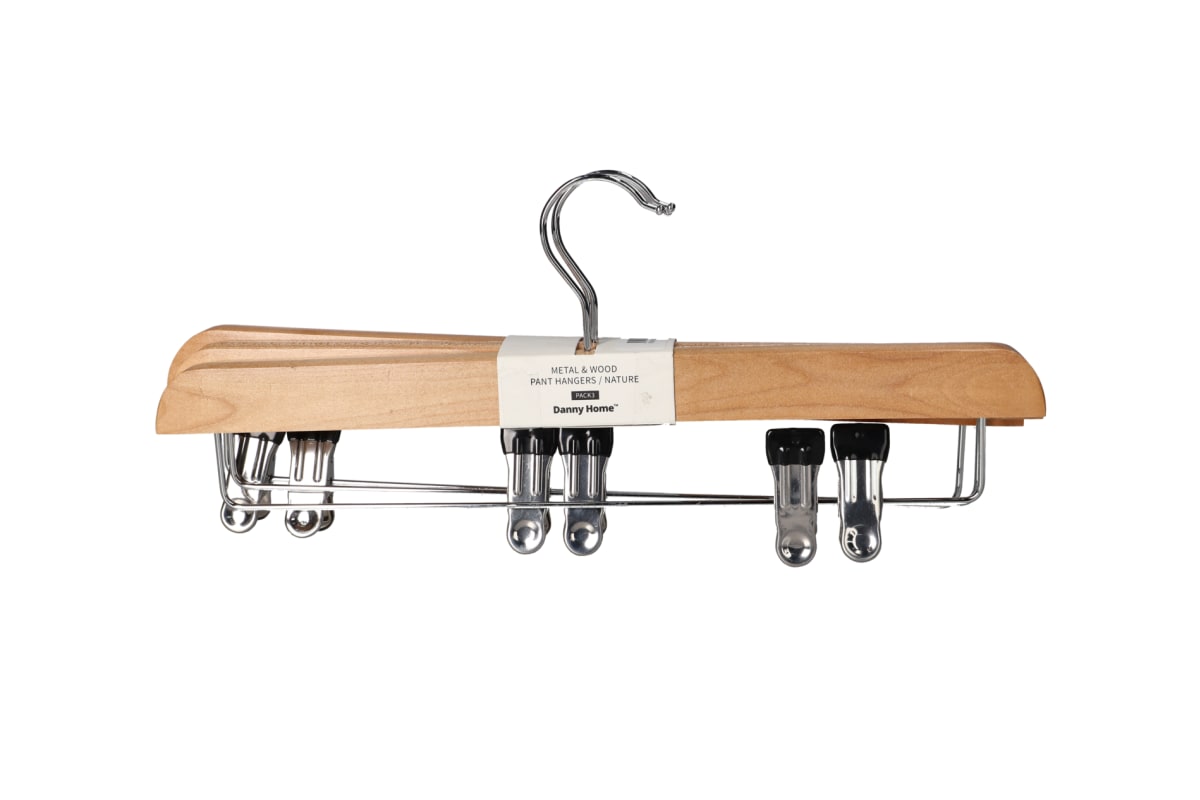 Wooden &amp; Metal Clothing Hanger With Clips 3pcs - default