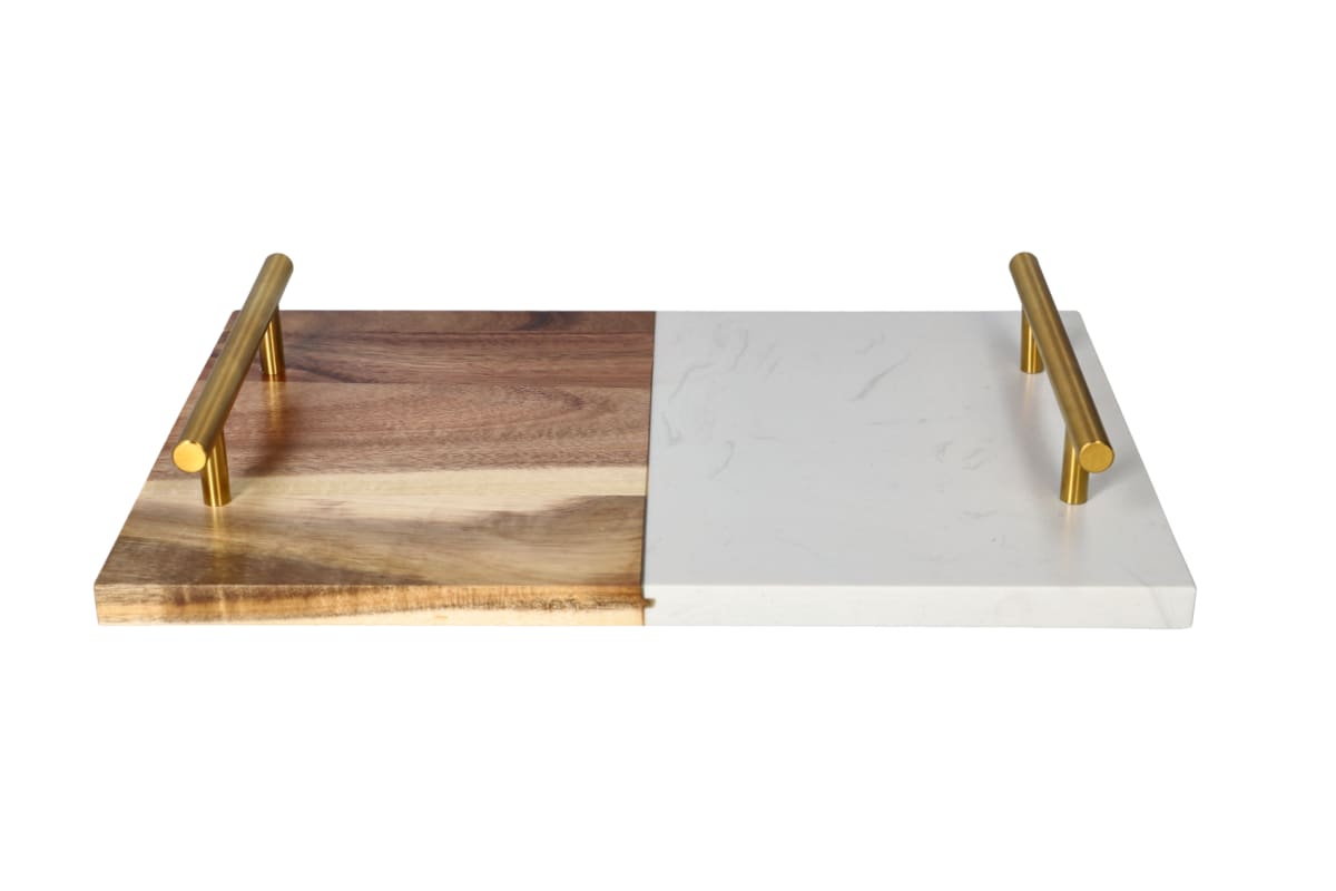 Marble Acacia Wooden Serving Platter With Handle - default