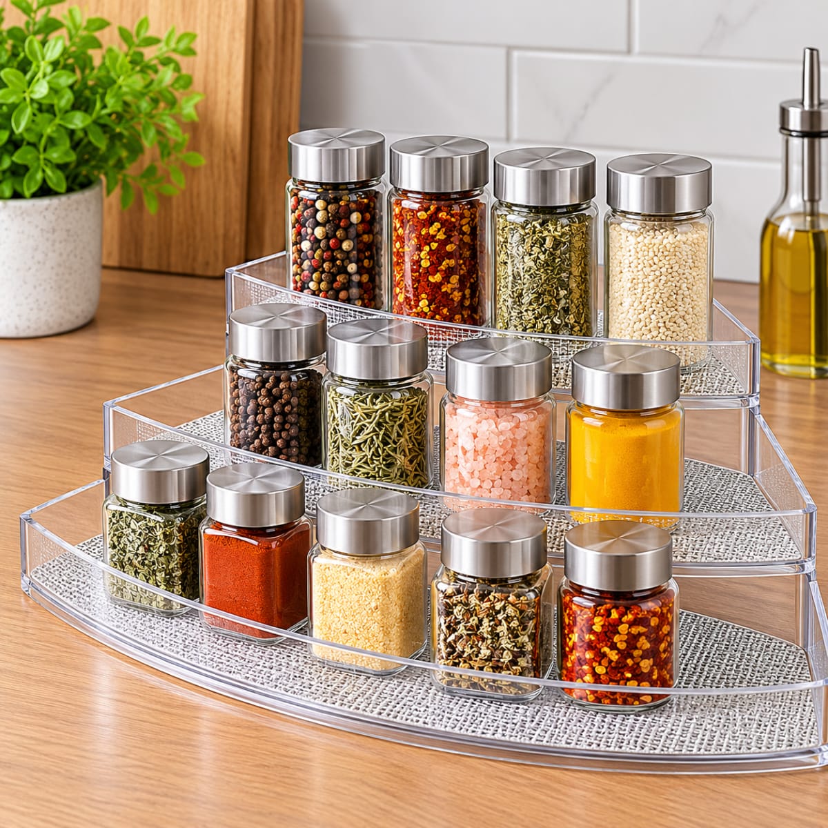 Clear Plastic 3-Tier Corner Spice Rack 36cm - default
