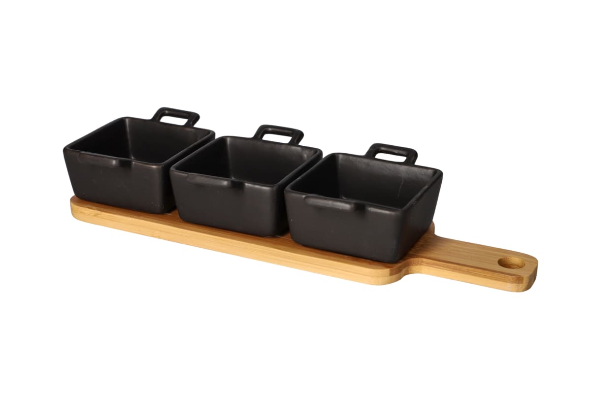 Bamboo Tray &amp; Porcelain Pastry Bowls 4pcs  - default