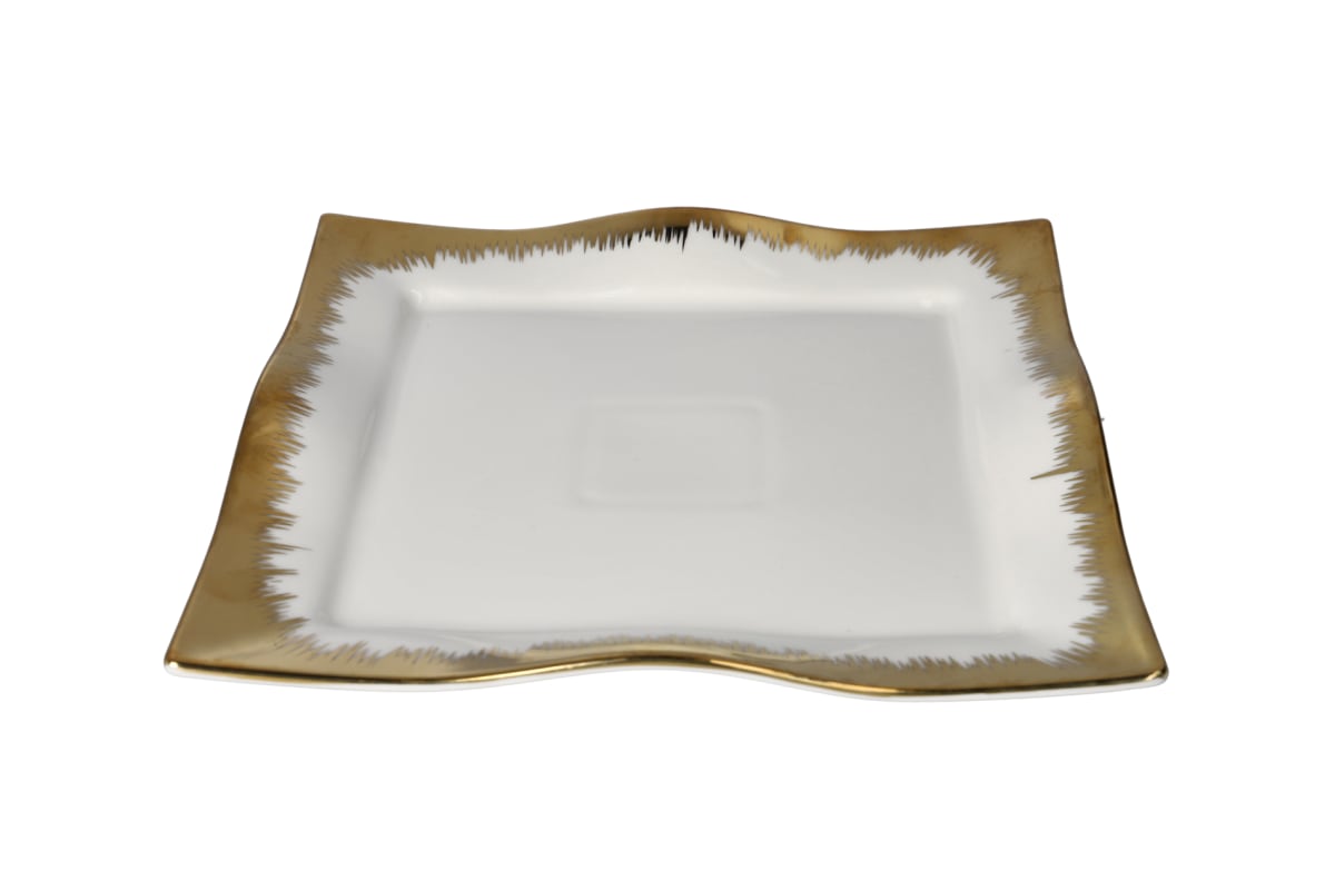 Wavy White &amp; Gold Dinner Plate 27cm - default