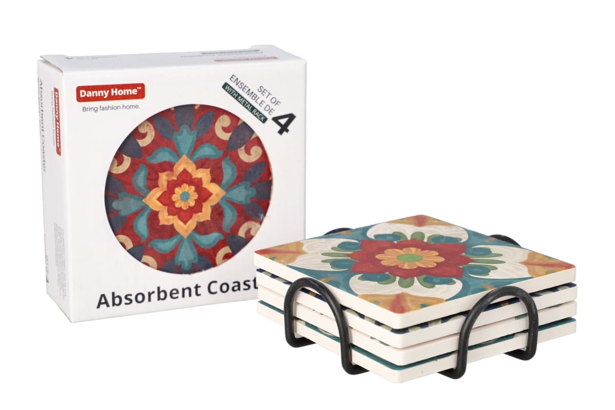 Absorbent Coasters with Rack 4pcs 9.9cm - default