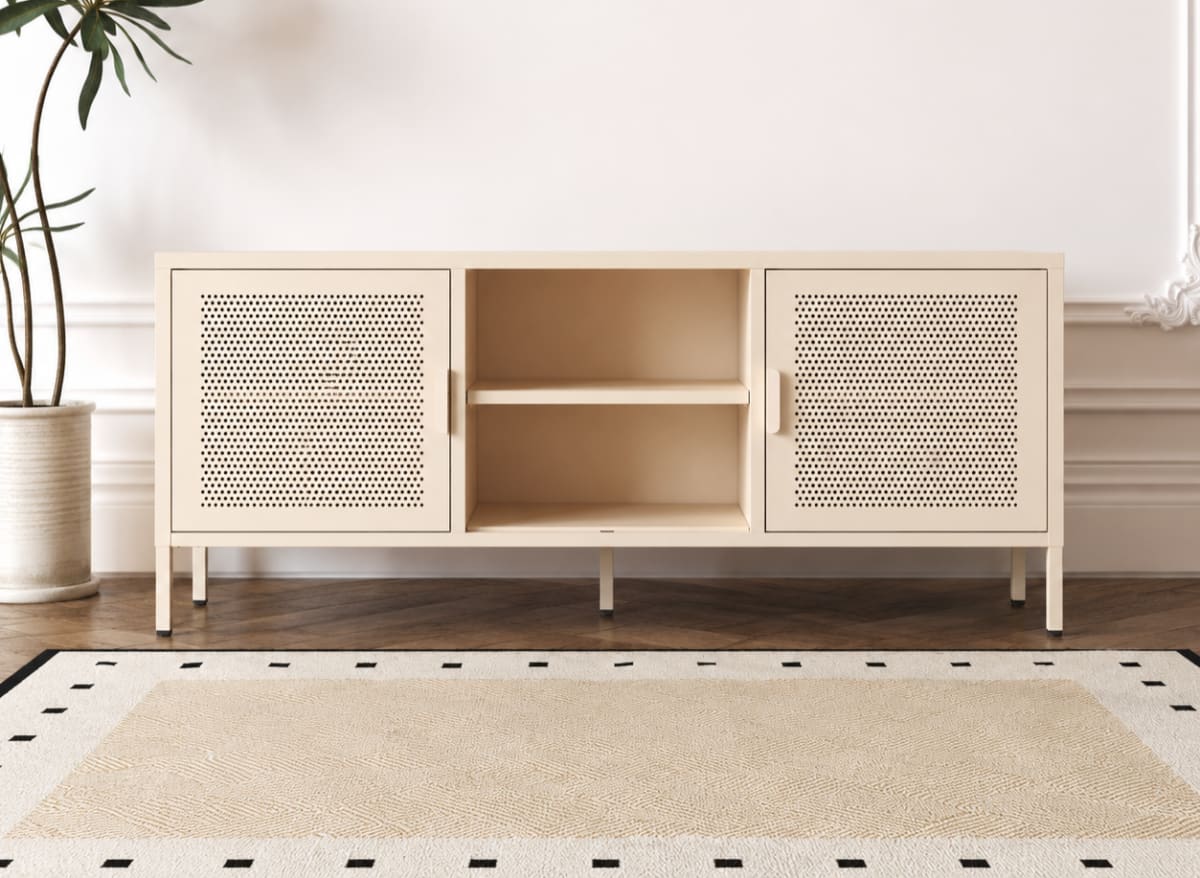 Cream Metal TV Stand / Media Cabinet - default
