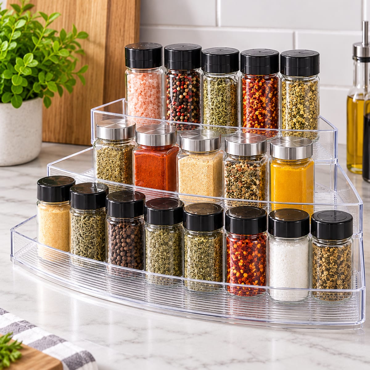 Clear Plastic 3-Tier Corner Spice Rack 35.9cm - default
