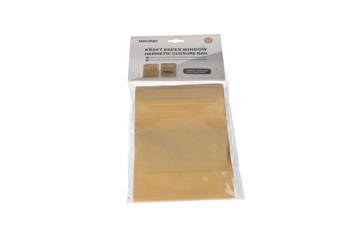 Kraft Paper Window Resealable Closure Bags 14x20cm 12pcs - default
