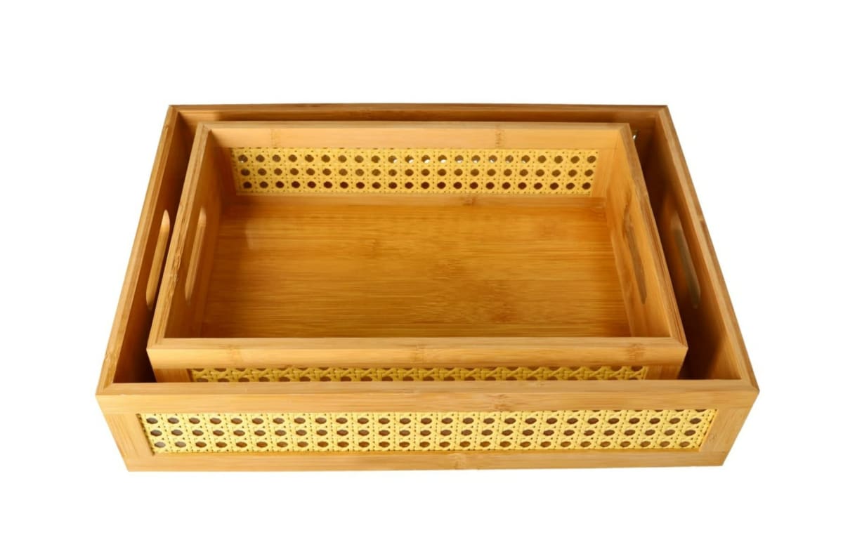 Bamboo Serving Storage Tray 2pcs  - default