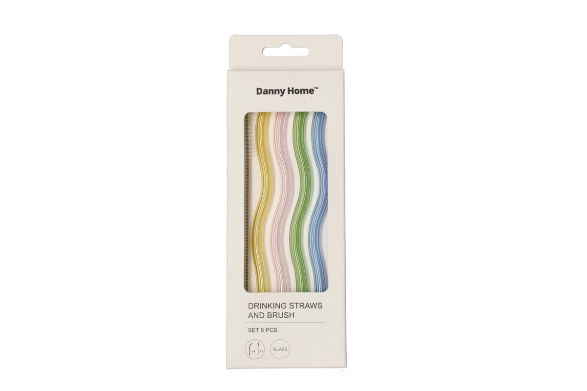Reusable Glass Straws &amp; Cleaning Brush 5pcs - default