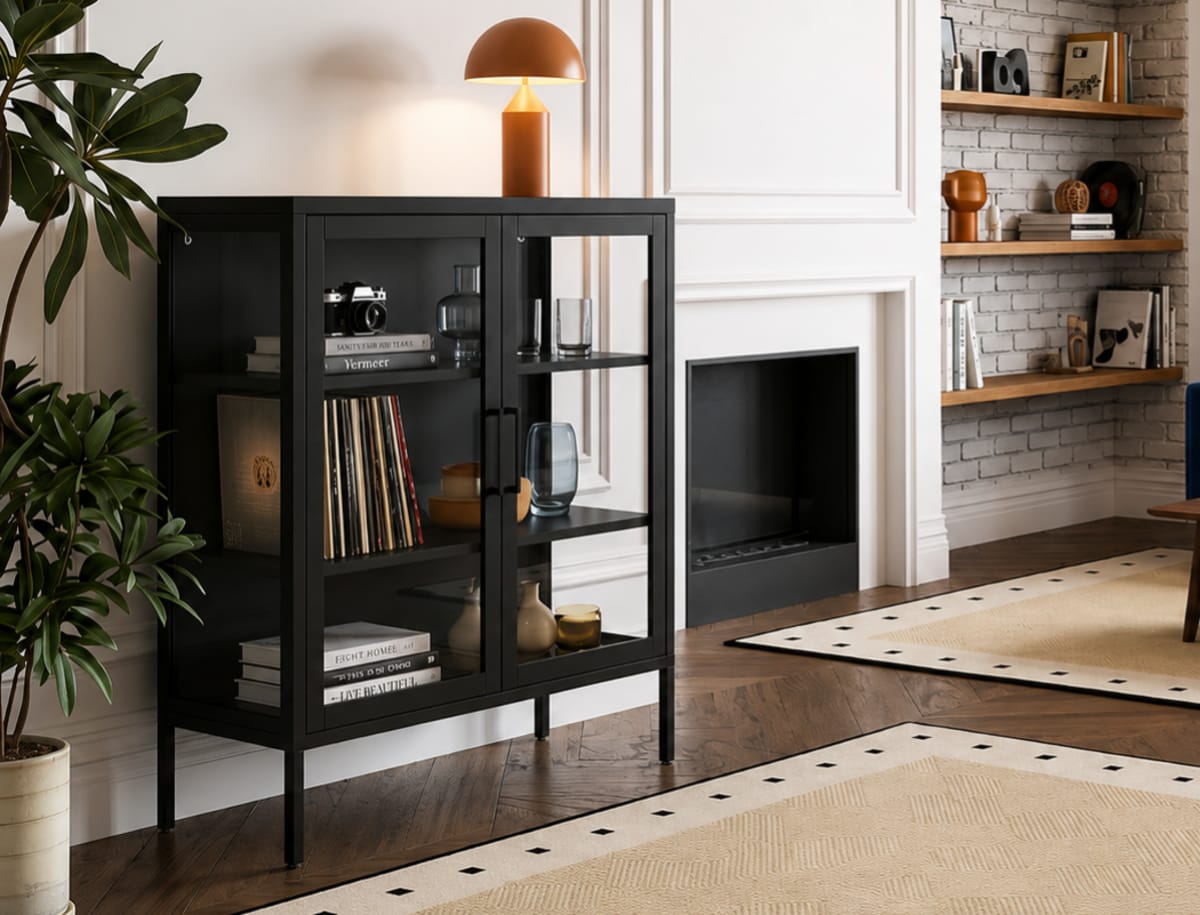 Black Metal &amp; Glass Display Cabinet - default