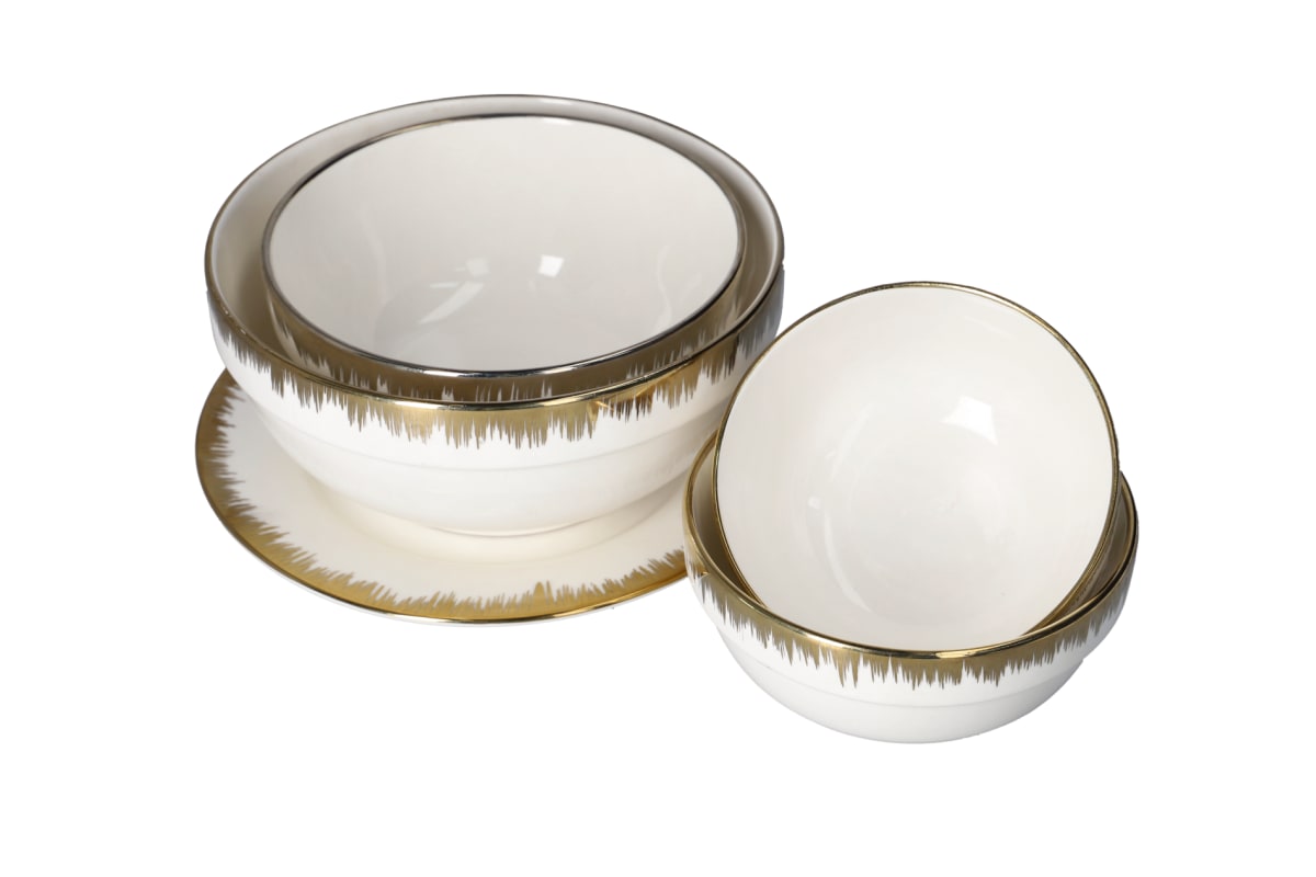 Round White &amp; Gold Pasta Bowl 15.7cm - default