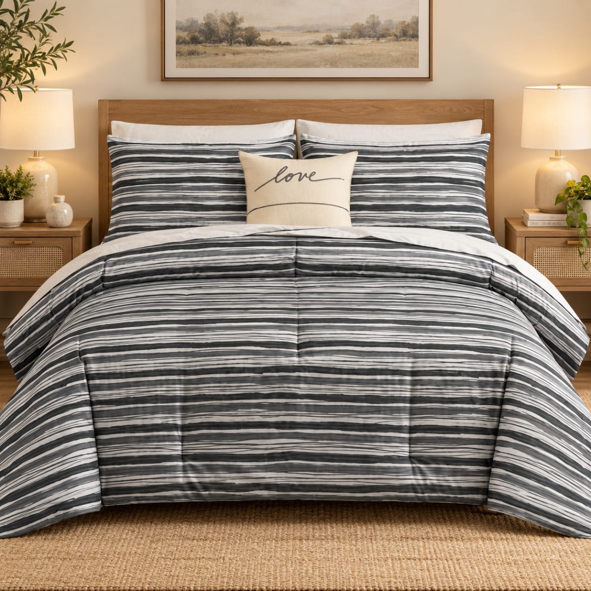 8pcs Black &amp; White (Love) KING Comforter Set - default