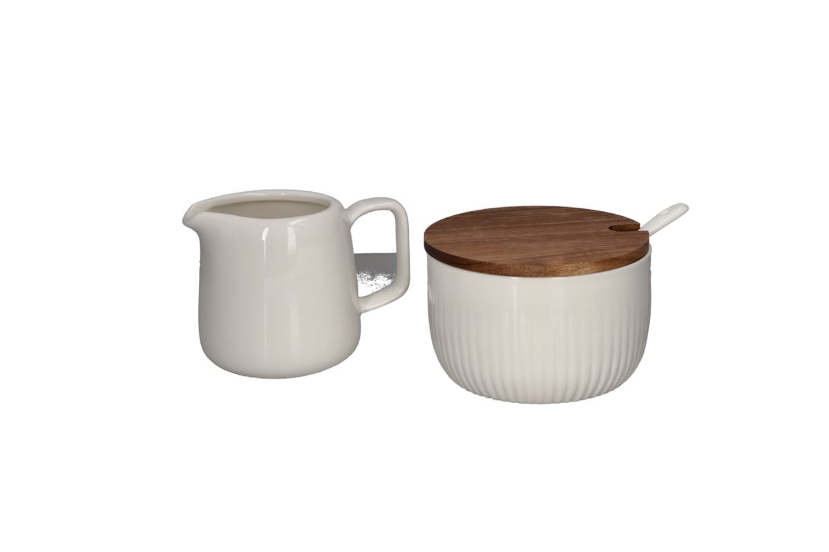 Sugar Jar &amp; Creamer with Spoon 3pcs  - default