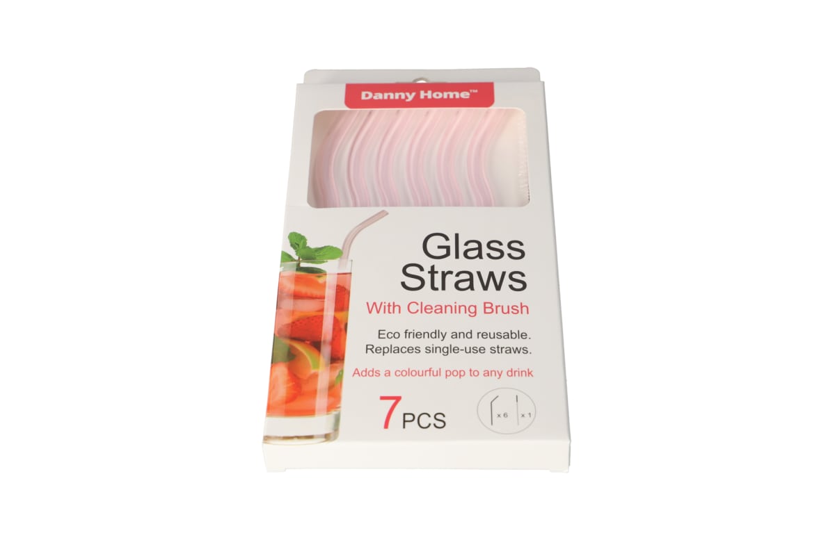Reusable Glass Straws &amp; Cleaning Brush 7pcs - default