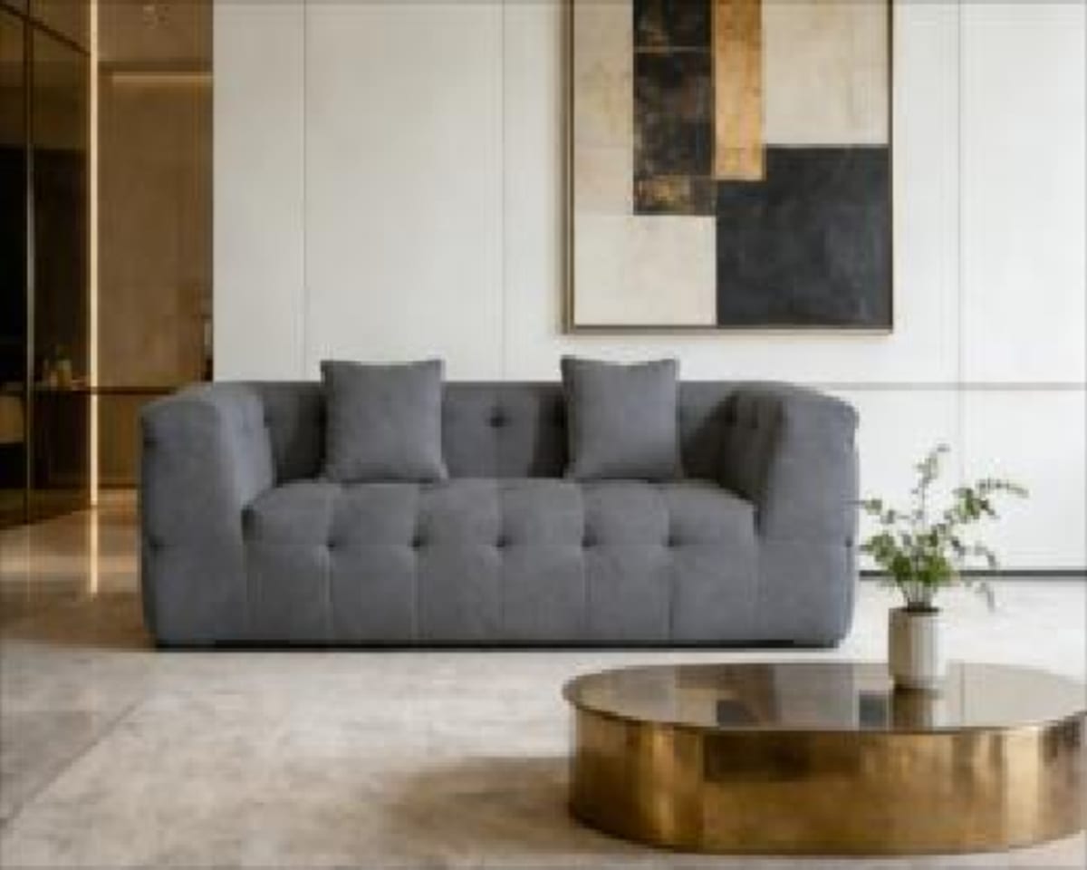 Cream Bouclé Tufted 3-Seater Sofa 210cm - default