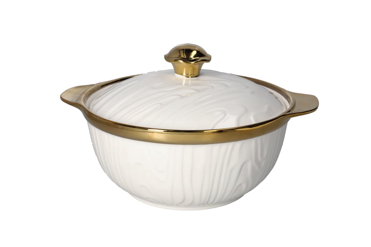 White &amp; Gold Casserole Dish With Lid 27cm - default