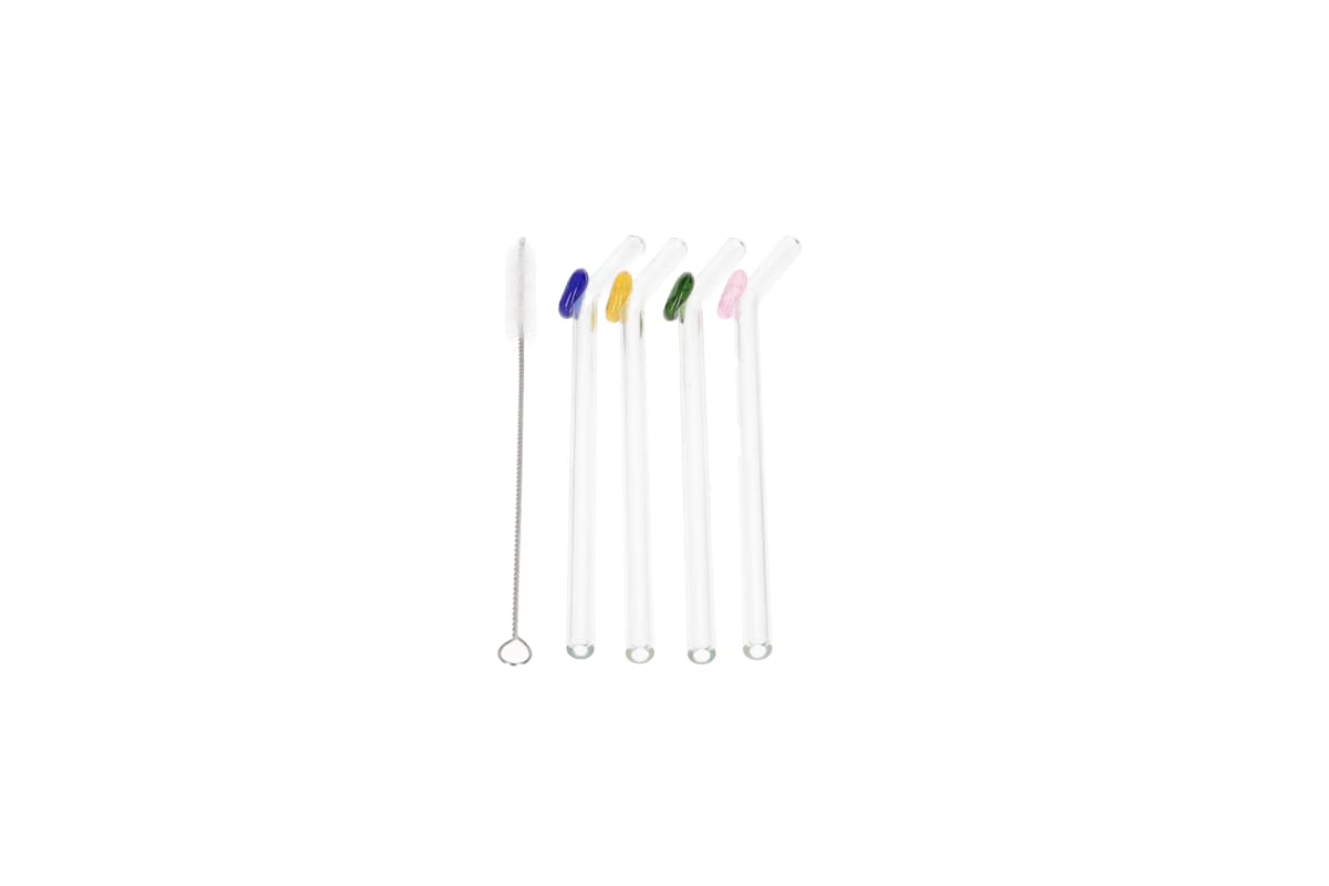 Reusable Glass Straws &amp; Cleaning Brush 5pcs - default