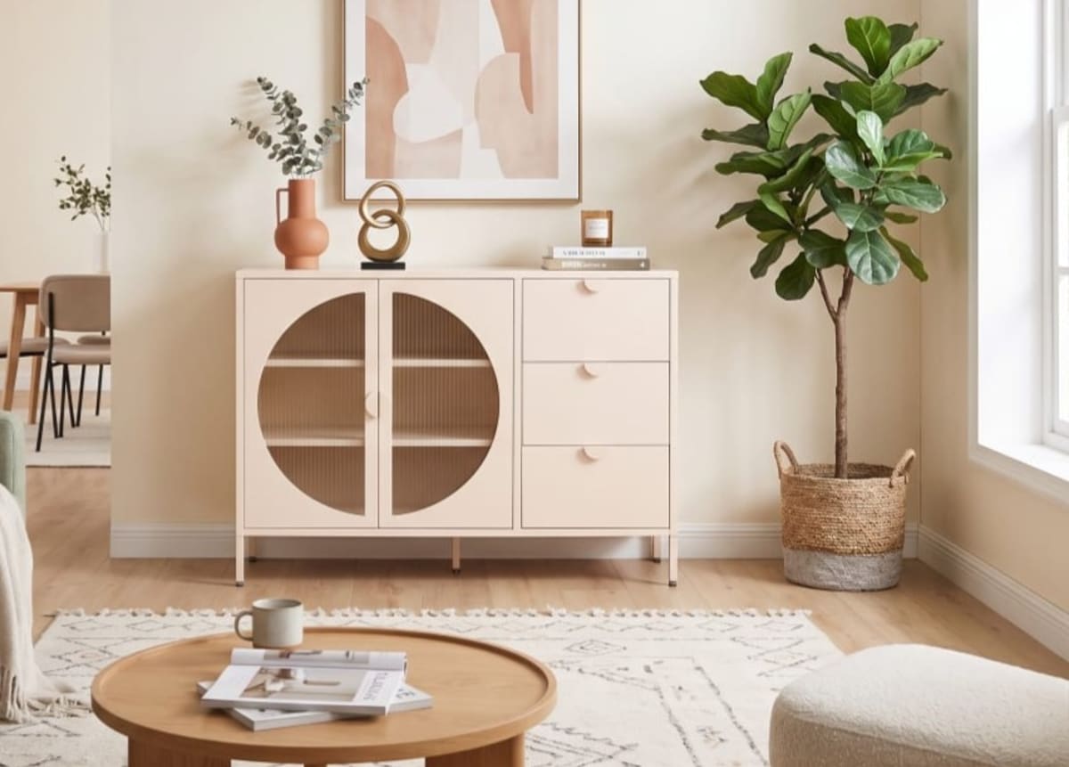 Modern Cream Sideboard Cabinet with Drawers and Glass-Style Doors 120cm - default