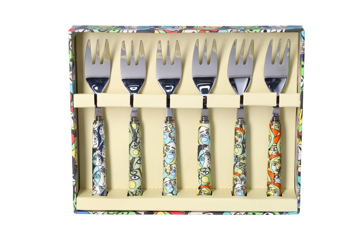 Stainless Steel &amp; Porcelain Dessert Fork Set - default