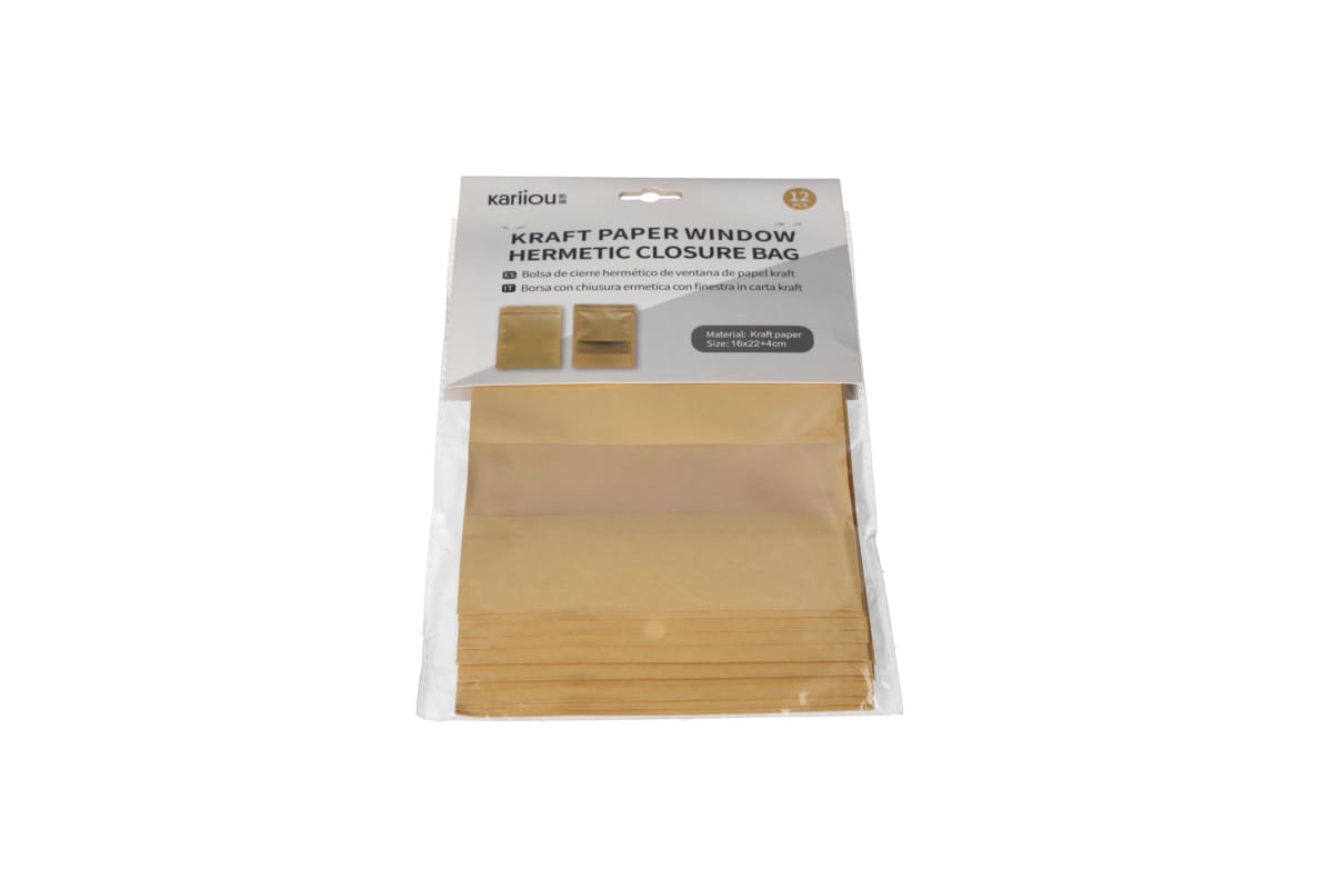 Kraft Paper Window Resealable Closure Bags 19x22cm 12pcs - default
