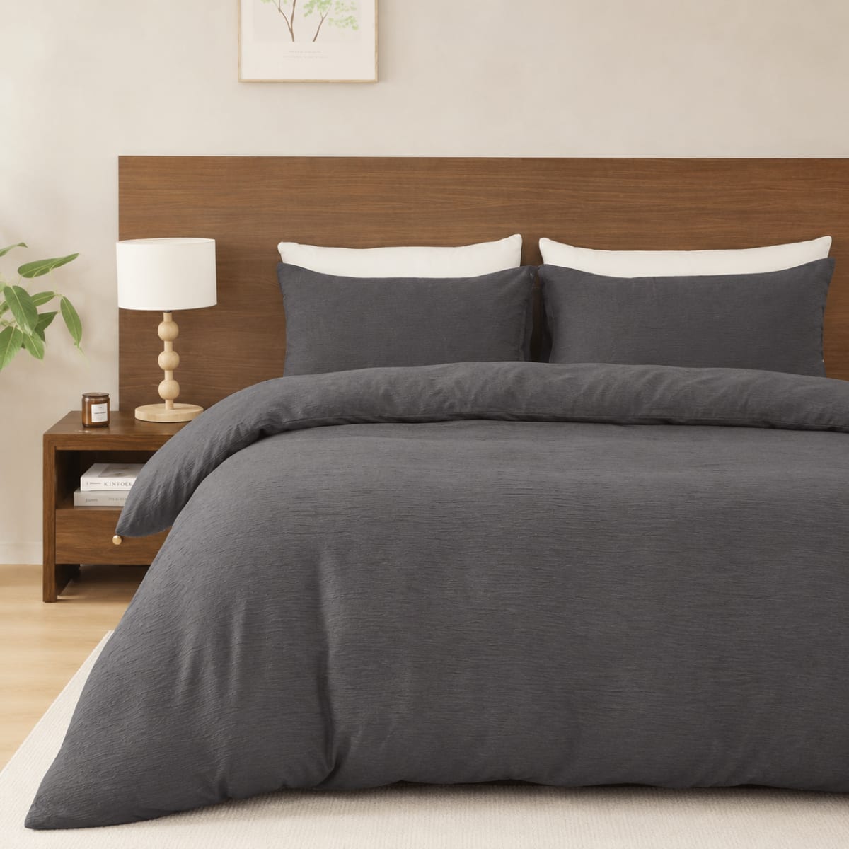 Polyester Queen Textured Crinkle Duvet Cover Set - default