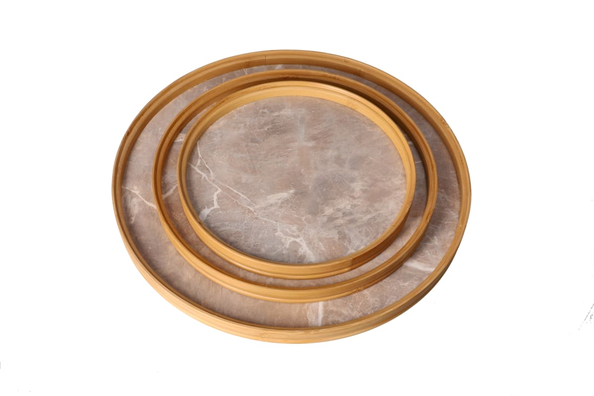 Round Marbled Serving Tray 3pcs - default