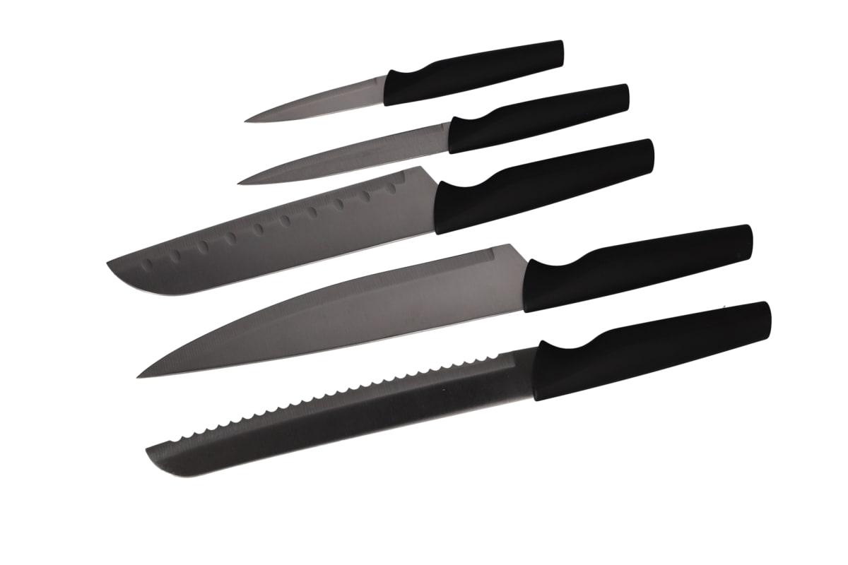 Black Knife with Stand Set 5pcs - default