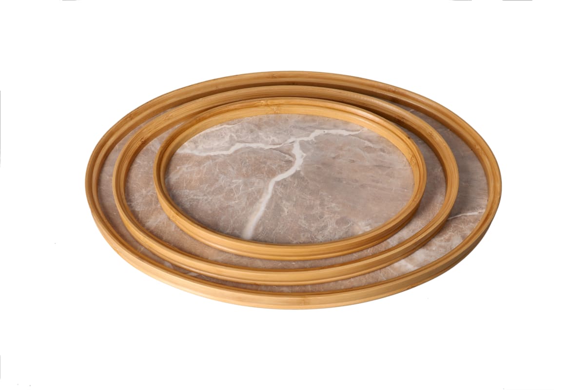  Oval Marbled Serving Tray 3pcs - default