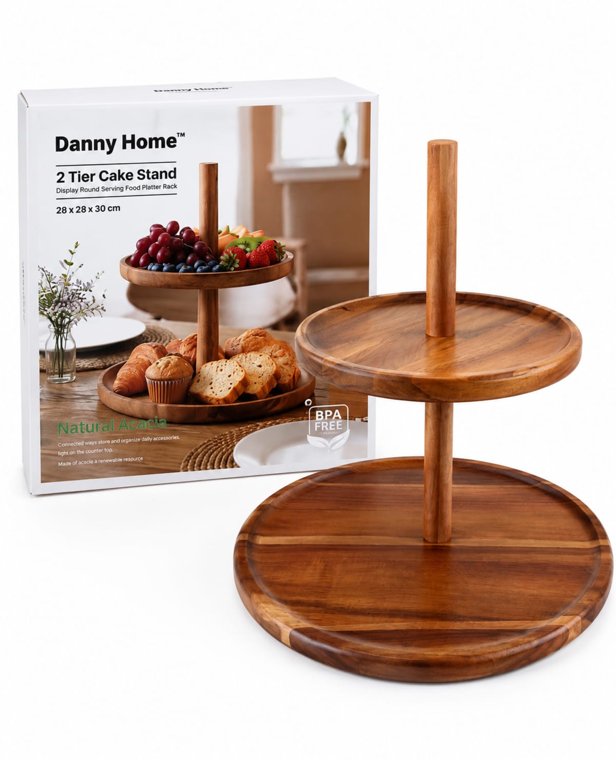 2-Tier Acacia Cake Stand 30cm - default