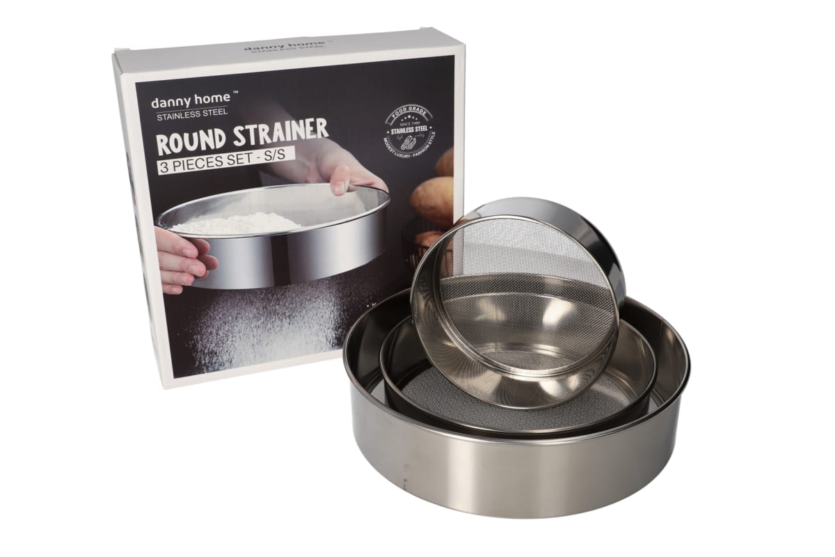 Round Stainless Steel Strainer Set 3pcs - default