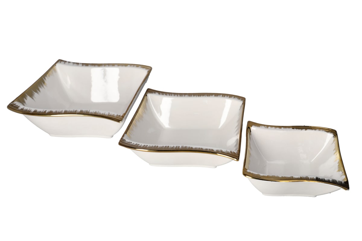 White Wavy Bowl With Gold Rim 14.5cm - default