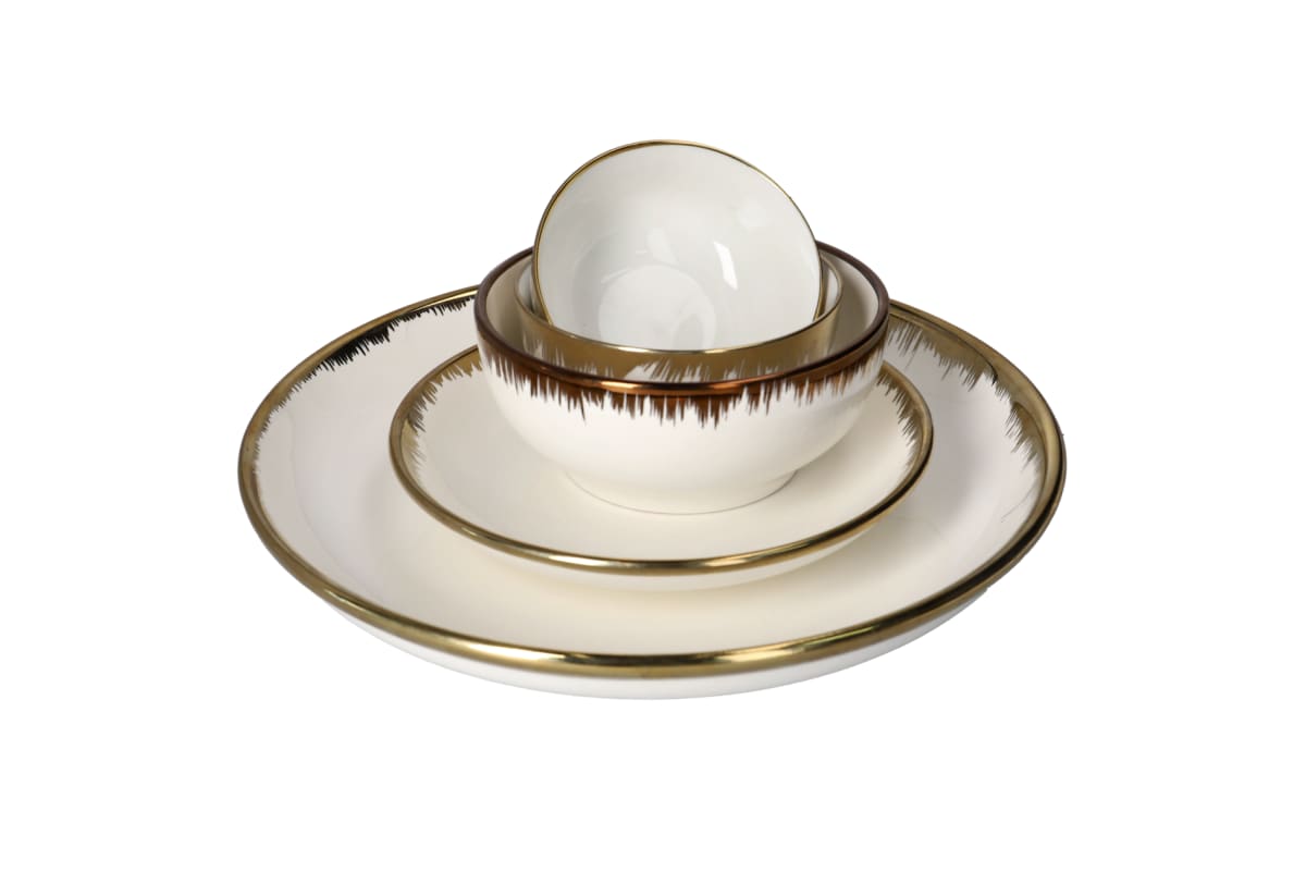 Round White &amp; Gold Serving Platter 31cm - default