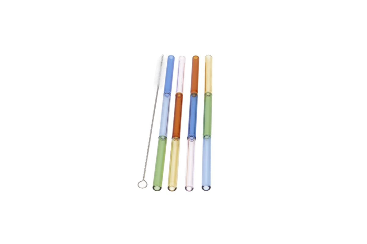 Reusable Glass Straws &amp; Cleaning Brush 5pcs - default