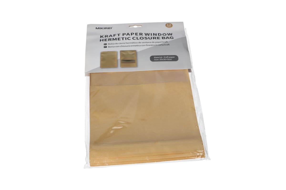 Kraft Paper Window Resealable Closure Bags 20x30cmcm 12pcs - default