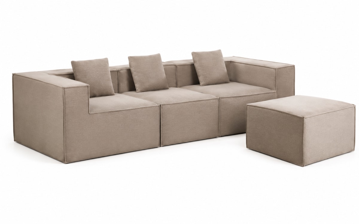 Modern Beige Modular Sectional Couch with Matching Ottoman - default