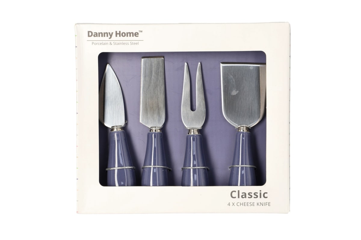 4 Pcs Blue Porcelain Cheese Knife Set   - default