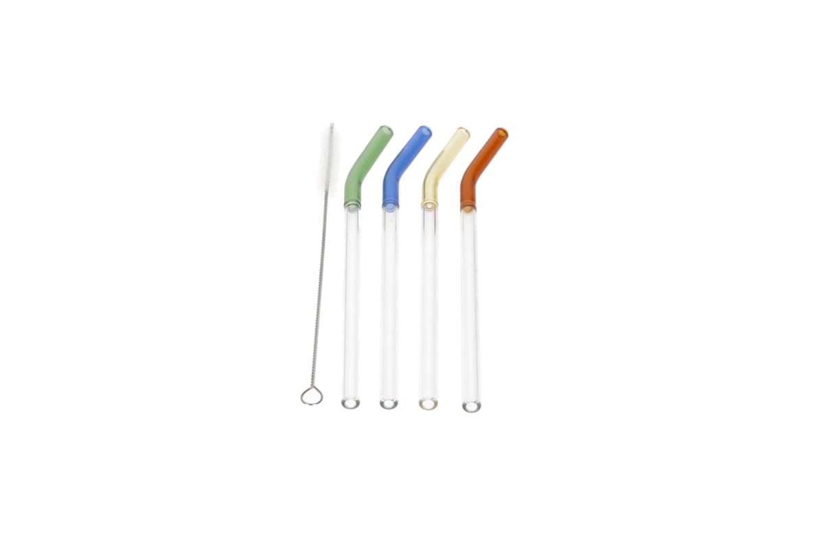 Reusable Glass Straws &amp; Cleaning Brush 5pcs - default