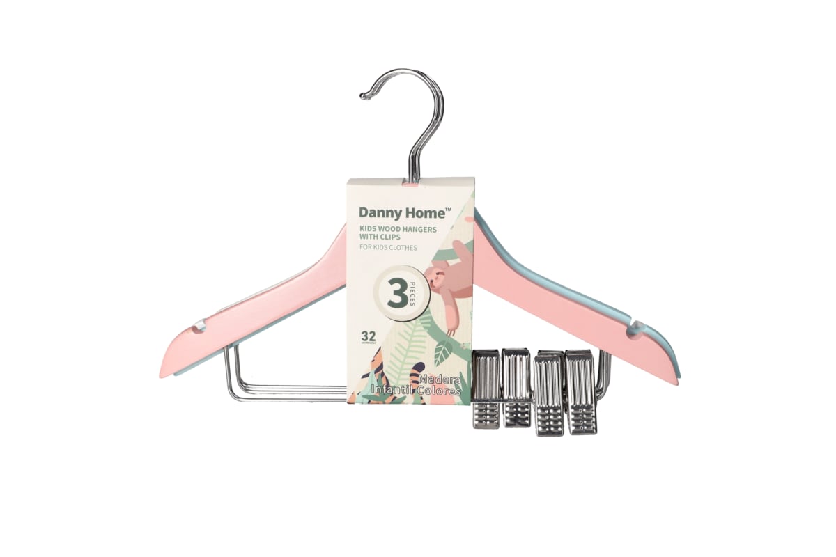 Kiddies Wooden Hangers With Clips 3Pcs - default