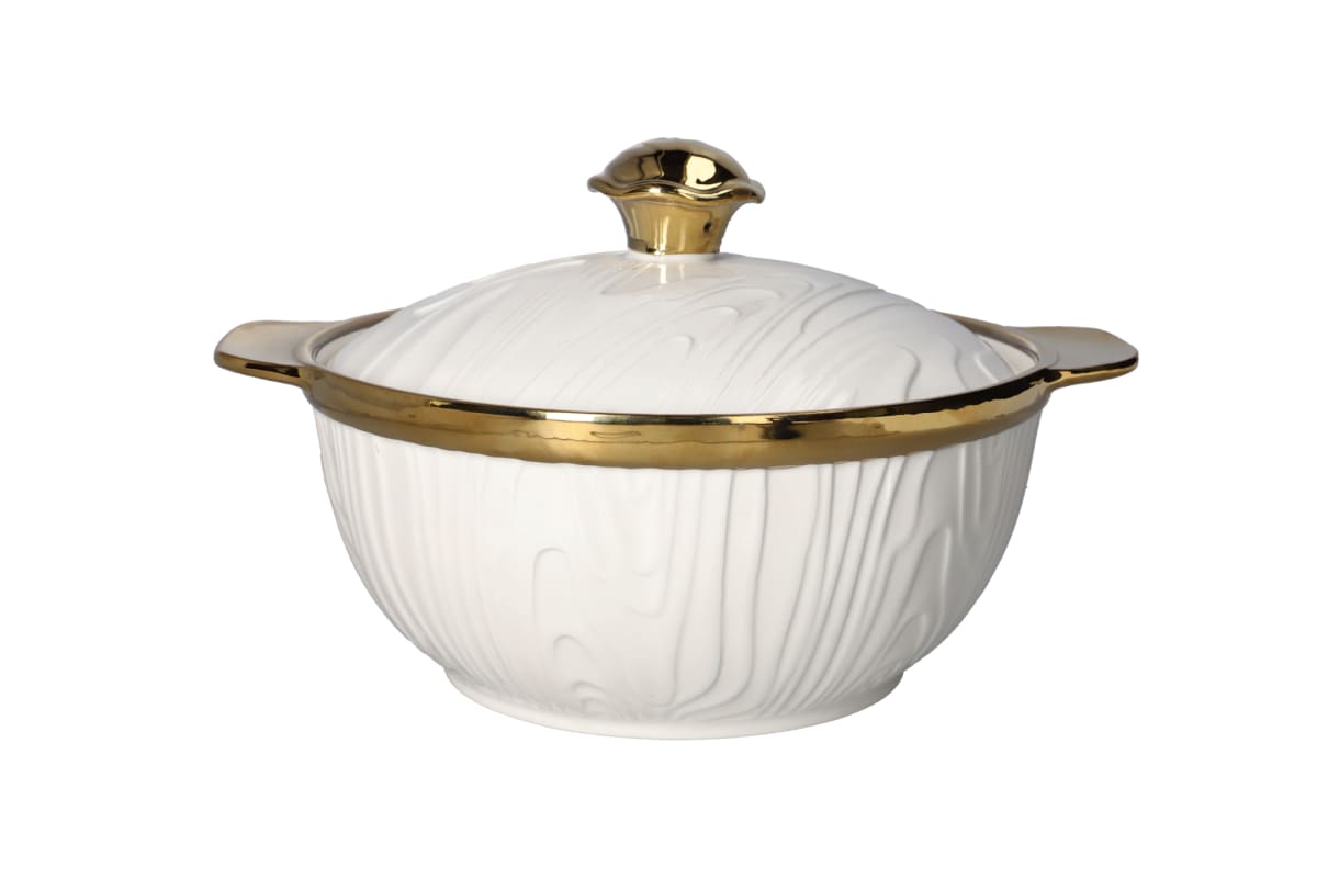 White &amp; Gold Casserole Dish With Lid 30cm - default