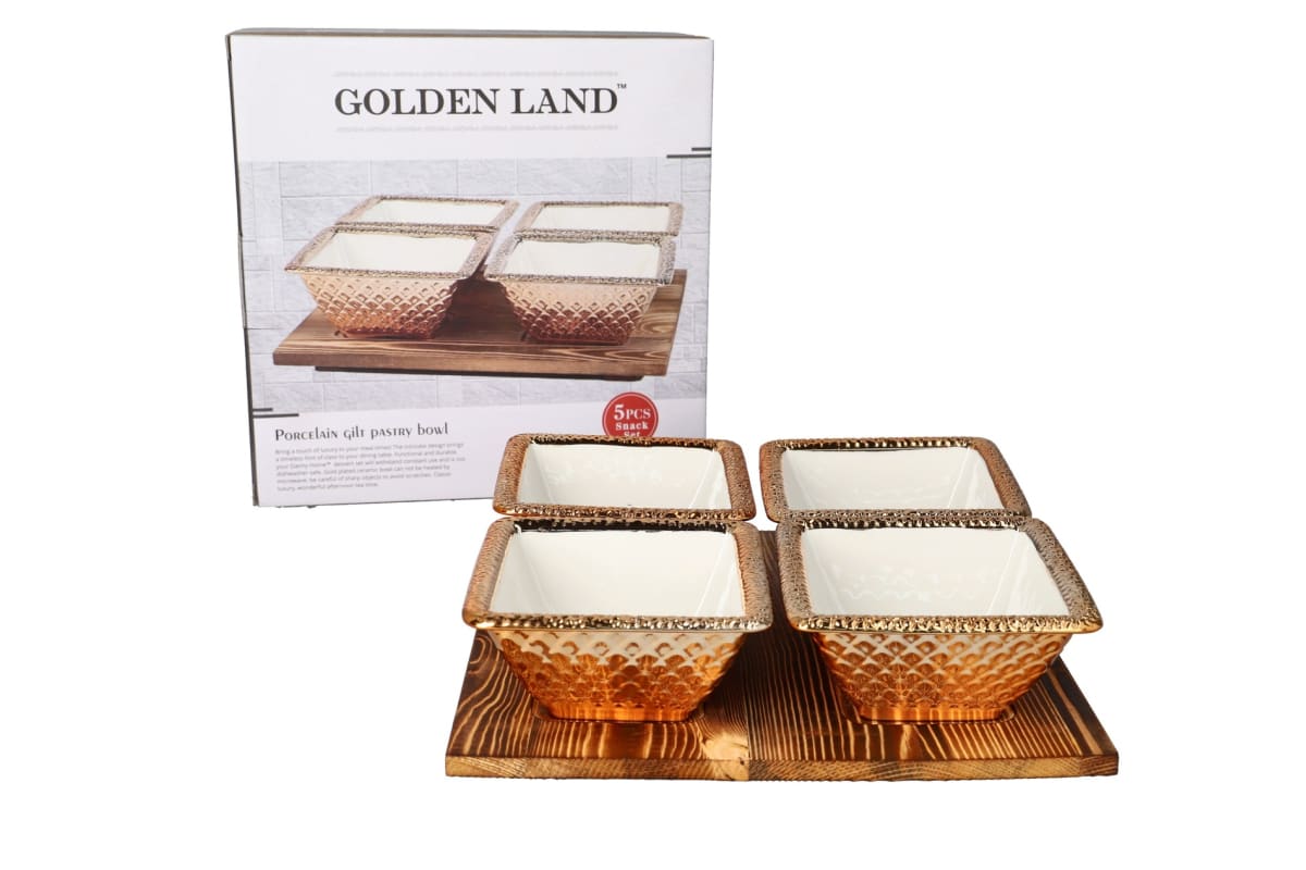 Bamboo Tray &amp; Pastry Bowls 5pcs  - default