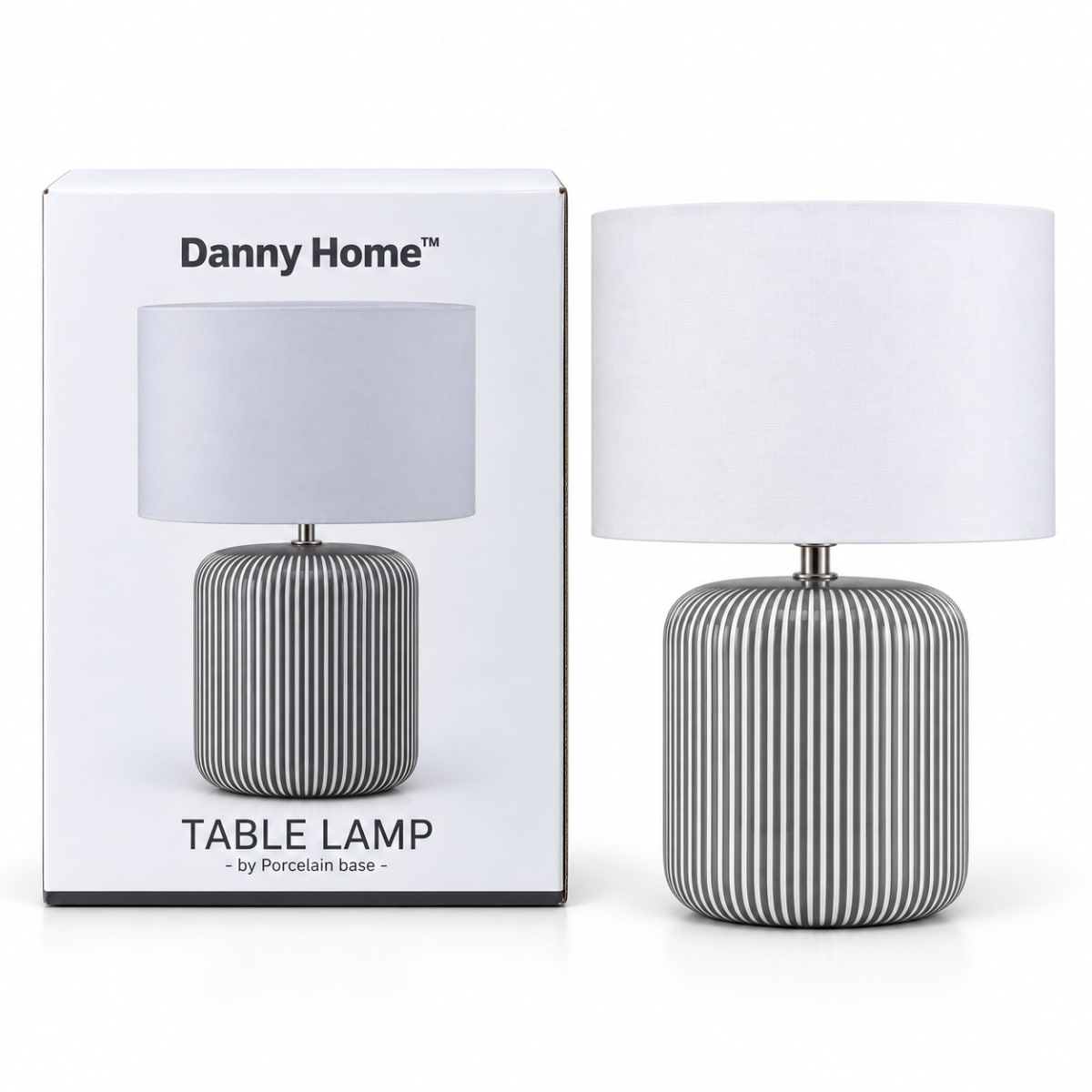 White &amp; Grey Porcelain Table Lamp 37.5cm - default