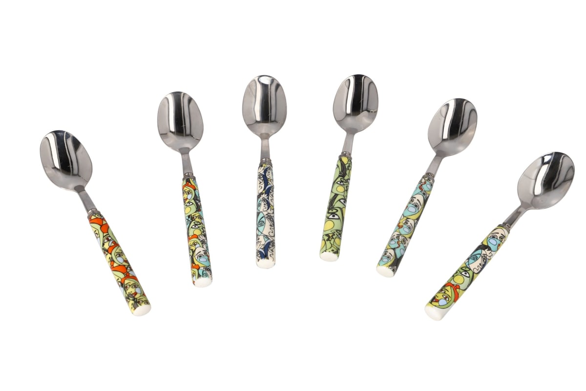 Stainless Steel &amp; Porcelain Tea Spoon Set - default