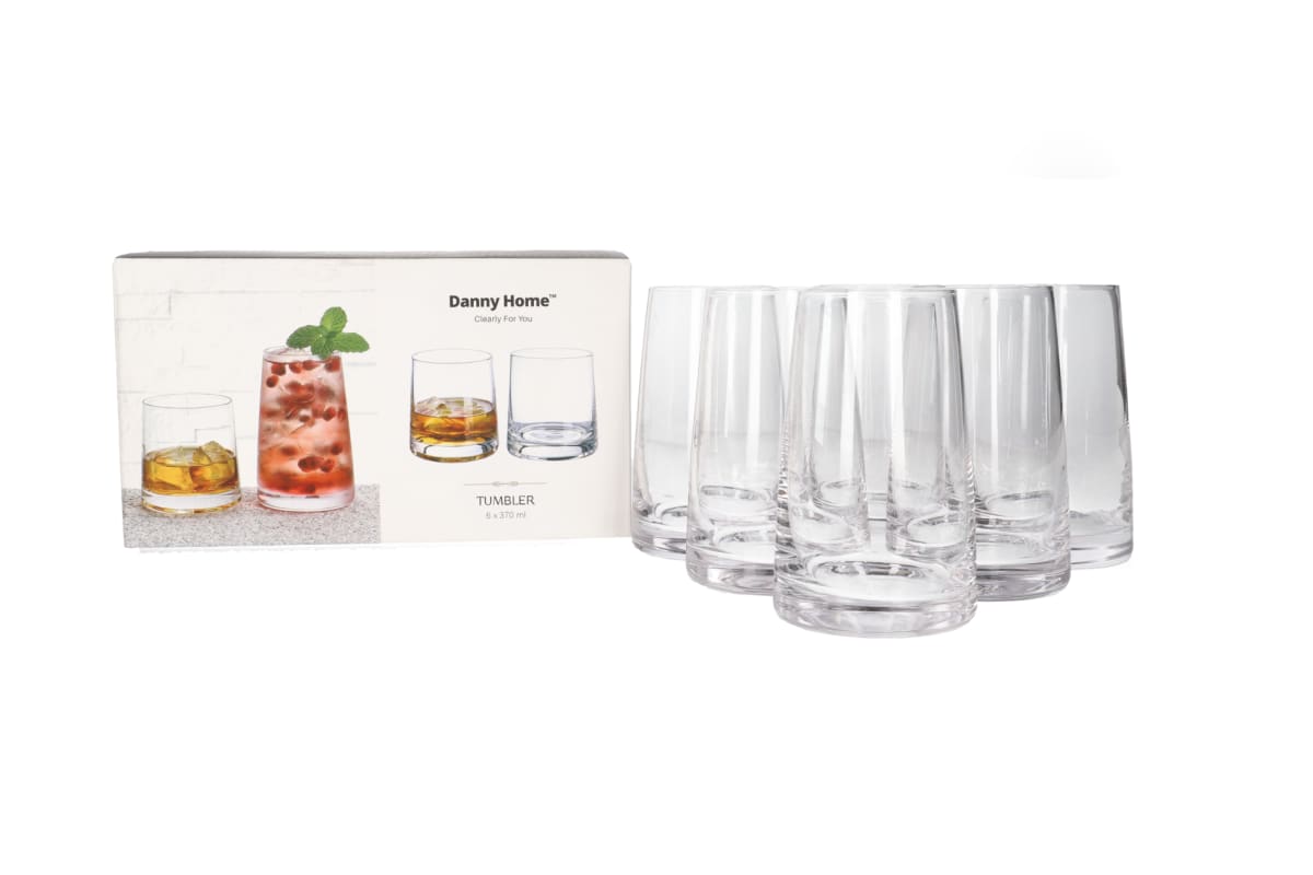 6 Long Tumbler Glasses 370ml - default