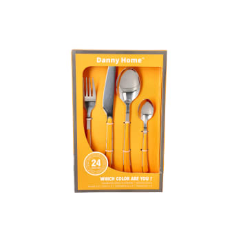 24 Piece Orange Stainless Steel Cutlery Set - default