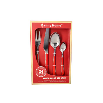 24 Piece Red Stainless Steel Cutlery Set