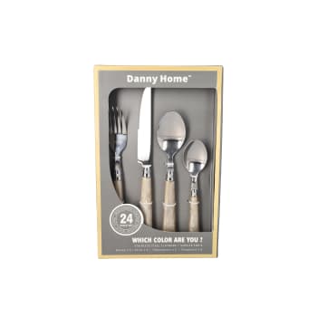 24 Piece Beige Stainless Steel Cutlery Set - default
