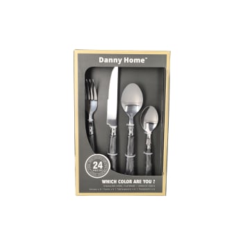 24 Piece Black Marble Cutlery Set