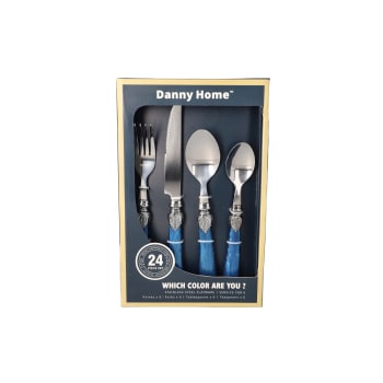 24 Piece Blue Marble Cutlery Set