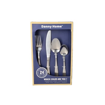 24 Piece Silver Stainless Steel Cutlery Set - default