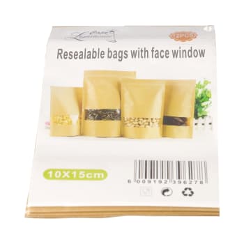 Cape Lighthouse Kraft Paper Resealable Packaging Bags /Pouches With Face Window 10X15cm 12pcs
